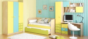 Детская комната Смайли (Желтый/Голубой/Зеленый/корпус Клен) в Шербакуле - sherbakul.katalogmebeli.com | фото