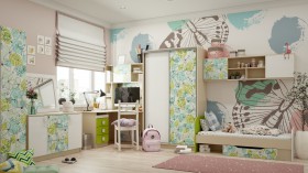 Детская комната Твит (Белый/Зеленый/корпус Клен) в Шербакуле - sherbakul.katalogmebeli.com | фото