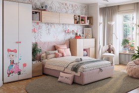 Комплект детской мебели Алина К2 Дуб мария/белый/нежно-розовый велюр в Шербакуле - sherbakul.katalogmebeli.com | фото