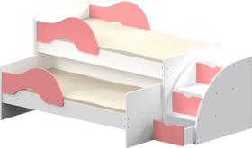 Кровать детская Матрешка выкатная с лестницей  Белый/Розовый в Шербакуле - sherbakul.katalogmebeli.com | фото