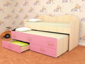 Кровать детская Нимфа двухместная 2.0 Дуб молочный/Розовый в Шербакуле - sherbakul.katalogmebeli.com | фото