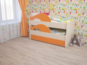 Кровать детская Радуга 1600 Млечный дуб/Оранжевый в Шербакуле - sherbakul.katalogmebeli.com | фото