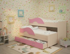 Кровать детская Радуга 1600 Млечный дуб/Розовый в Шербакуле - sherbakul.katalogmebeli.com | фото