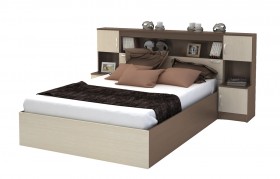 Кровать с прикроватным блоком КР 552 Спальня Basya (шимо темный/шимо светлый) в Шербакуле - sherbakul.katalogmebeli.com | фото