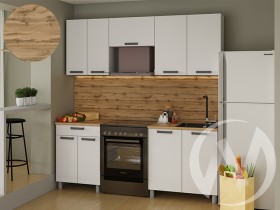 Кухня Кьяра 2.0 м с окапом (белый/карбон фарфор/26мм/дуб вотан) в Шербакуле - sherbakul.katalogmebeli.com | фото