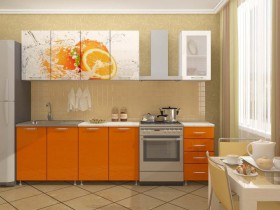 Кухонный гарнитур 2,0м Апельсин (Белый/Оранжевый металлик/Фотопечать апельсин) в Шербакуле - sherbakul.katalogmebeli.com | фото