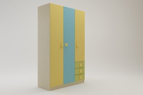 Шкаф 3-х створчатый с ящиками Смайли (Желтый/Голубой/Зеленый/корпус Клен) в Шербакуле - sherbakul.katalogmebeli.com | фото
